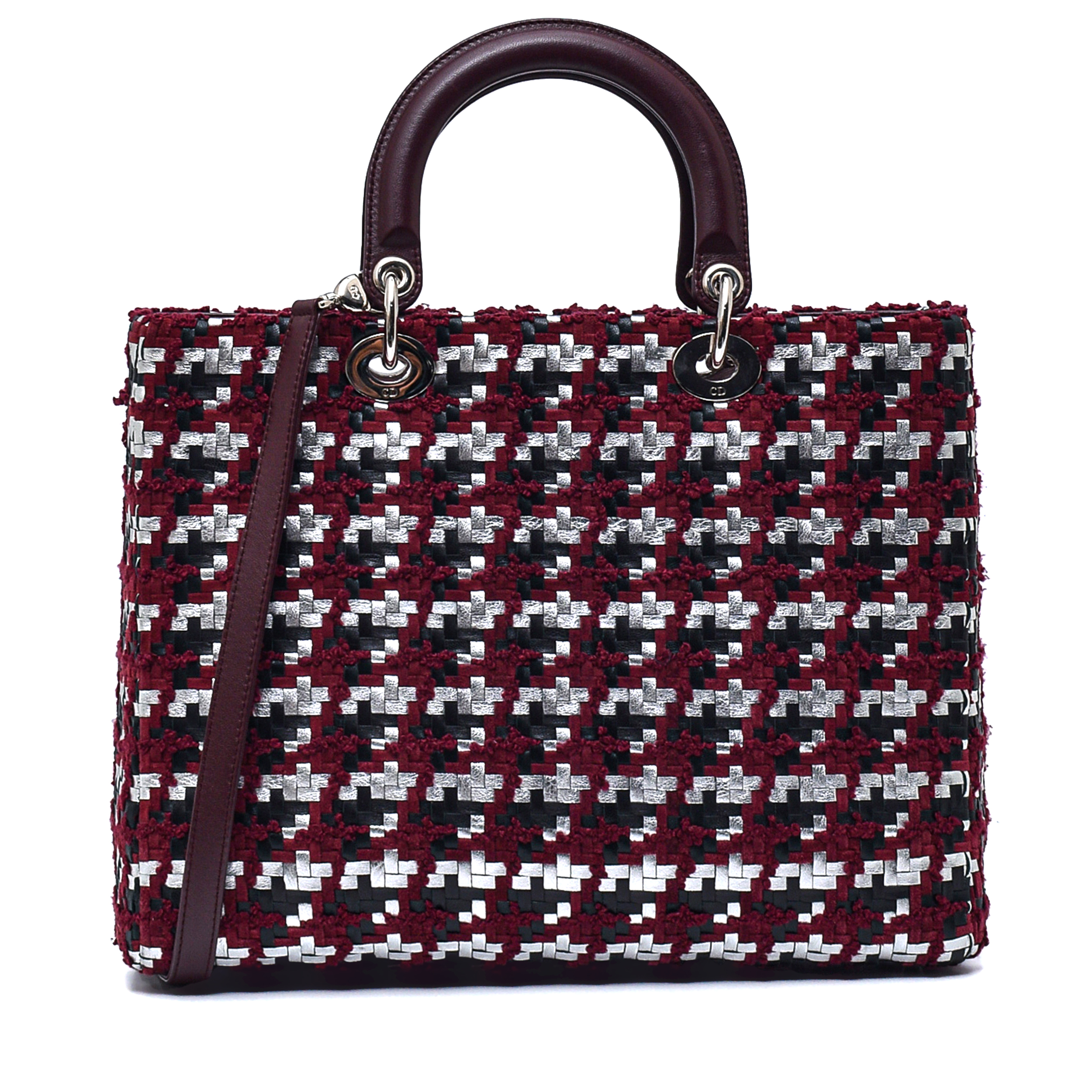 Christian Dior - Bordeaux Tweed&Nappa Woven Leather Large Lady Dior Bag